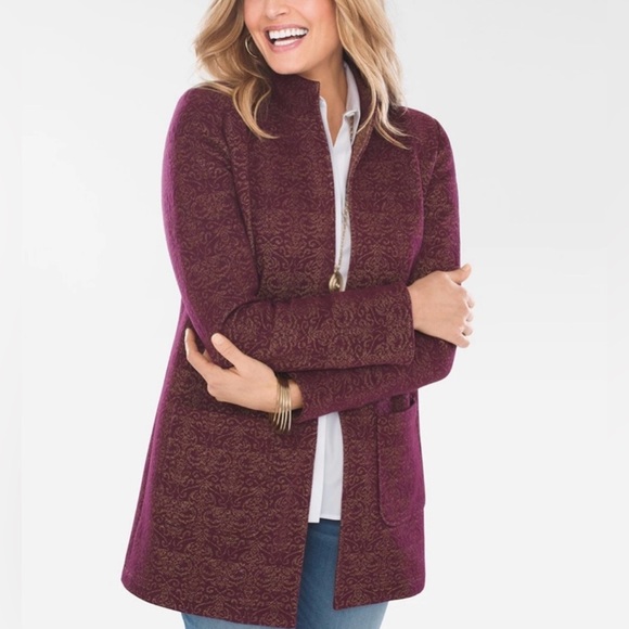 Chico's Jackets & Blazers - Chico’s Shine Purple and Gold Long Sleeve Long Open Jacket with Front Pockets